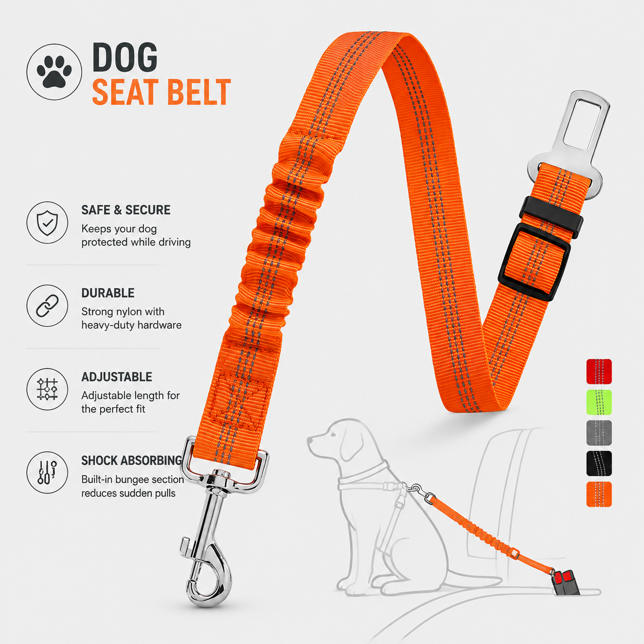 SafeRide™ Shock-Absorbing Dog Seat Belt