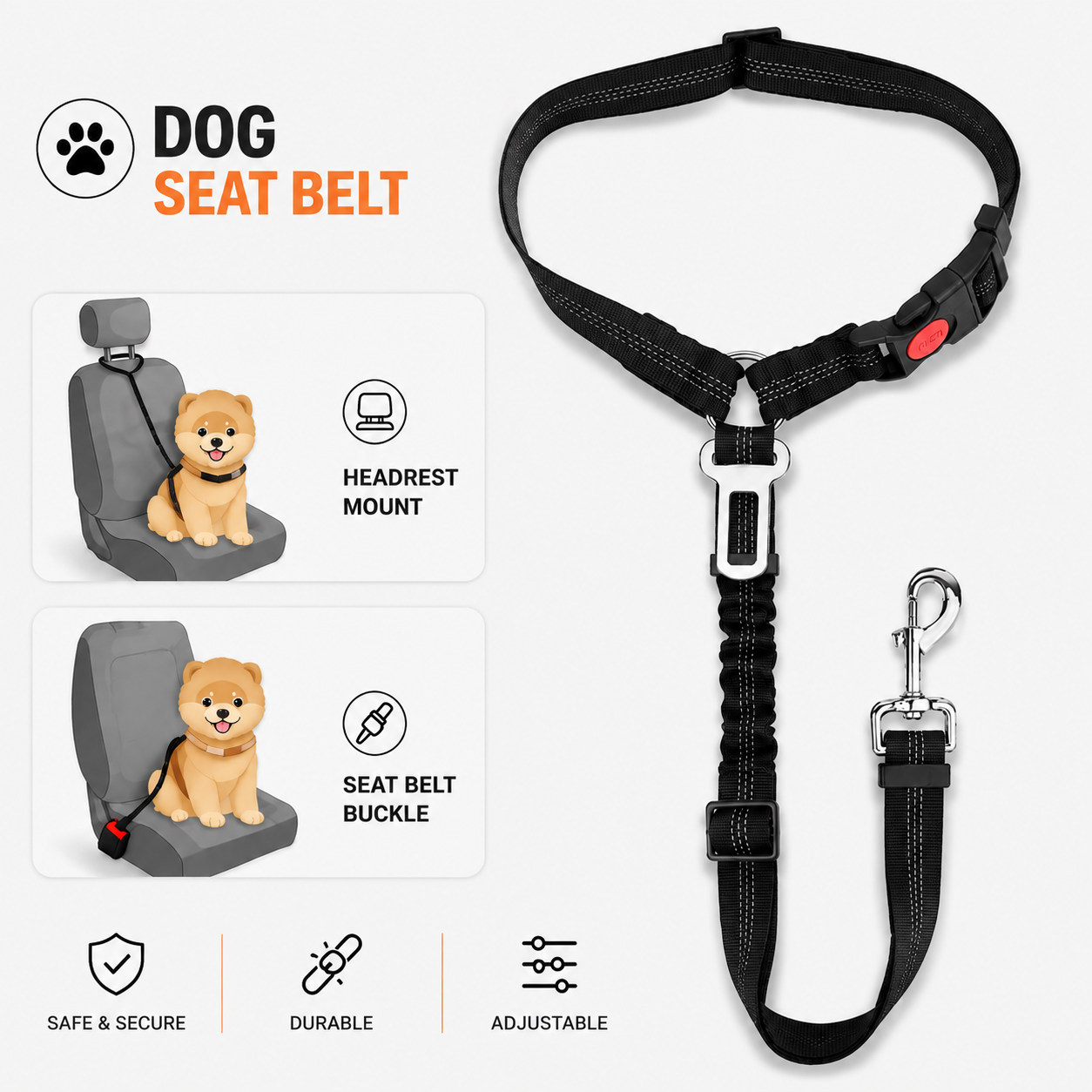 SafeRide™ Shock-Absorbing Dog Seat Belt