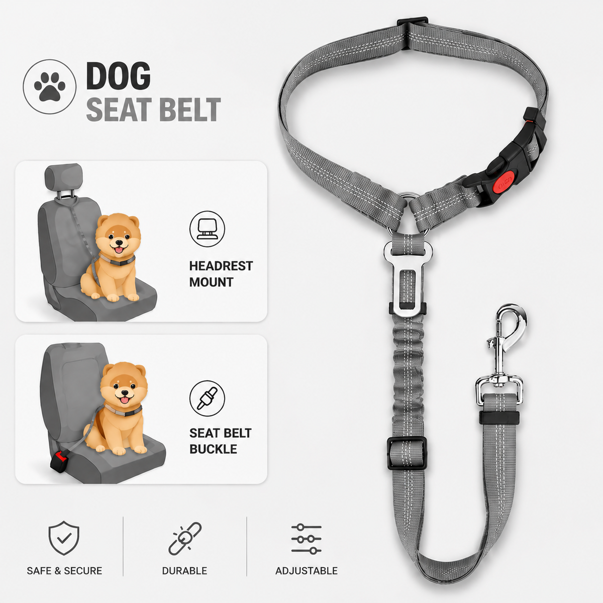 SafeRide™ Shock-Absorbing Dog Seat Belt