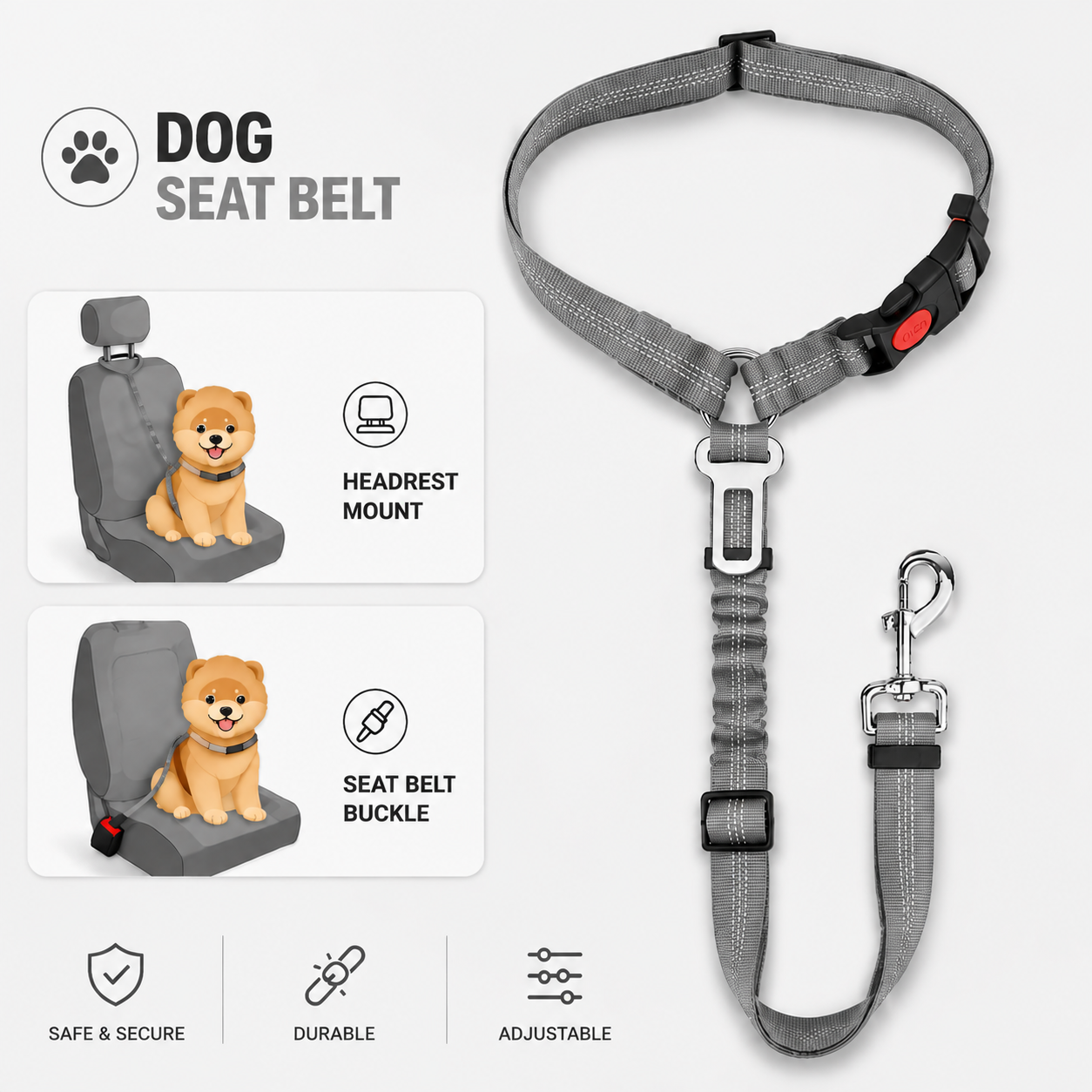 SafeRide™ Shock-Absorbing Dog Seat Belt