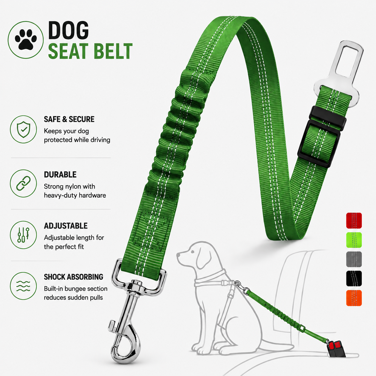 SafeRide™ Shock-Absorbing Dog Seat Belt