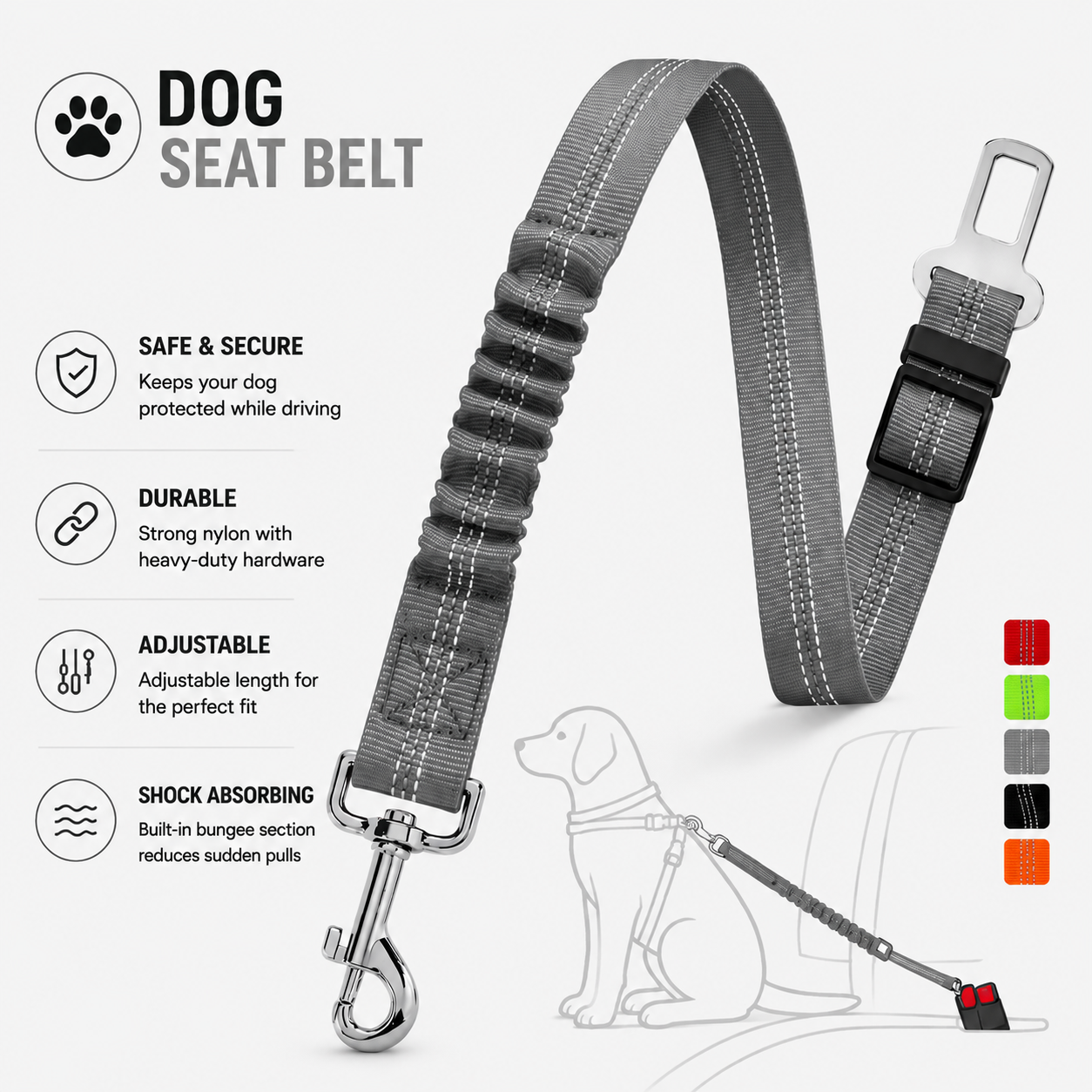 SafeRide™ Shock-Absorbing Dog Seat Belt