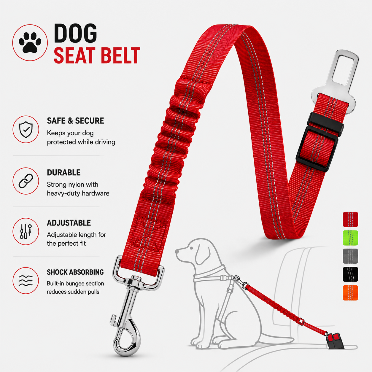 SafeRide™ Shock-Absorbing Dog Seat Belt