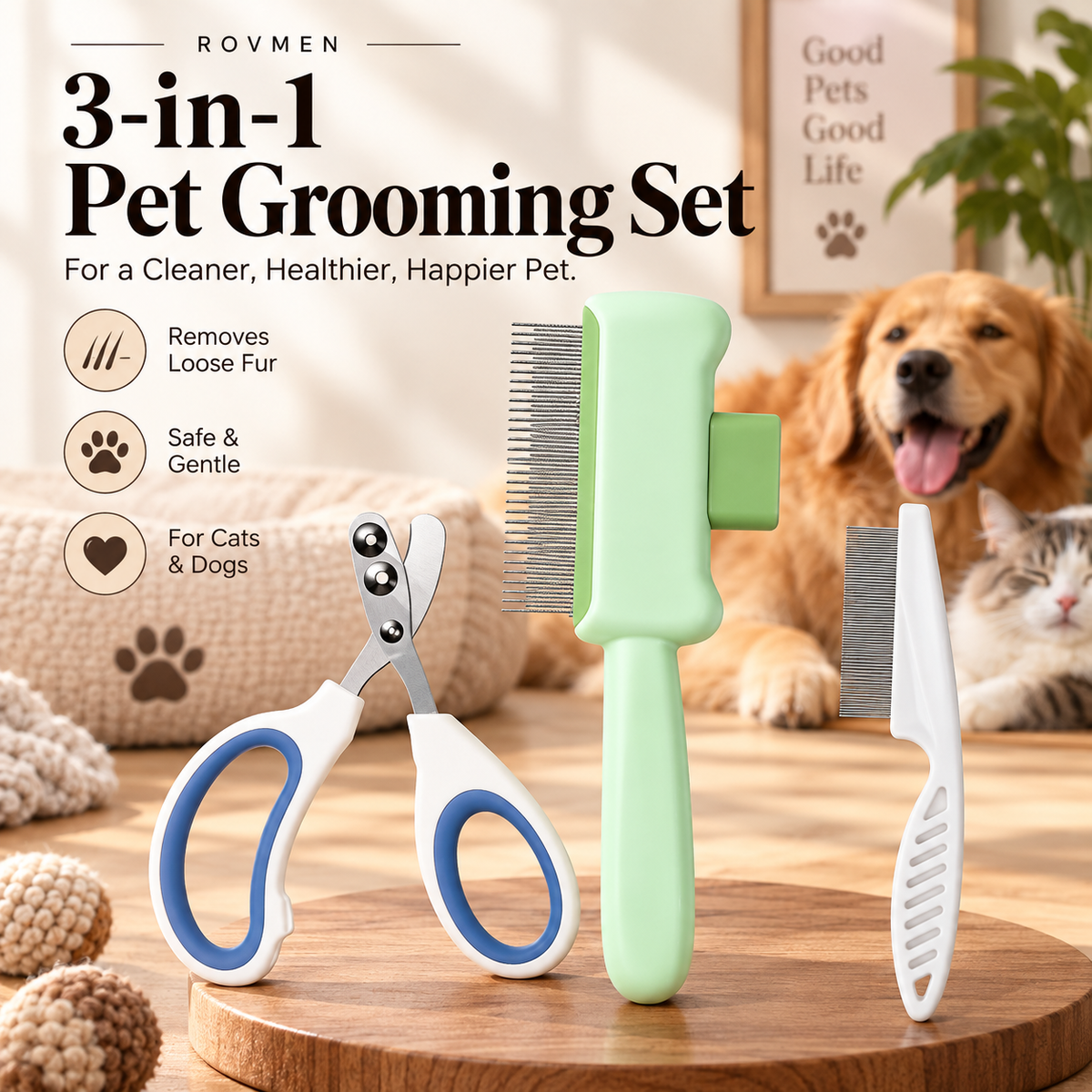 FurFlow™ Self-Clean Grooming Brush